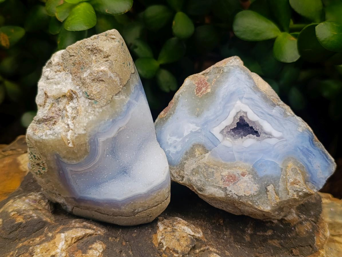 Polished On One Side Blue Lace Agate Geodes x 12 From Nsanje, Malawi - Toprock Gemstones and Minerals 