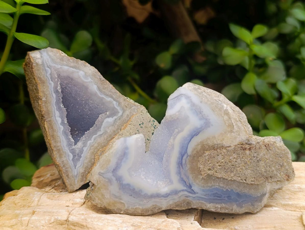 Polished On One Side Blue Lace Agate Geodes x 12 From Nsanje, Malawi - Toprock Gemstones and Minerals 
