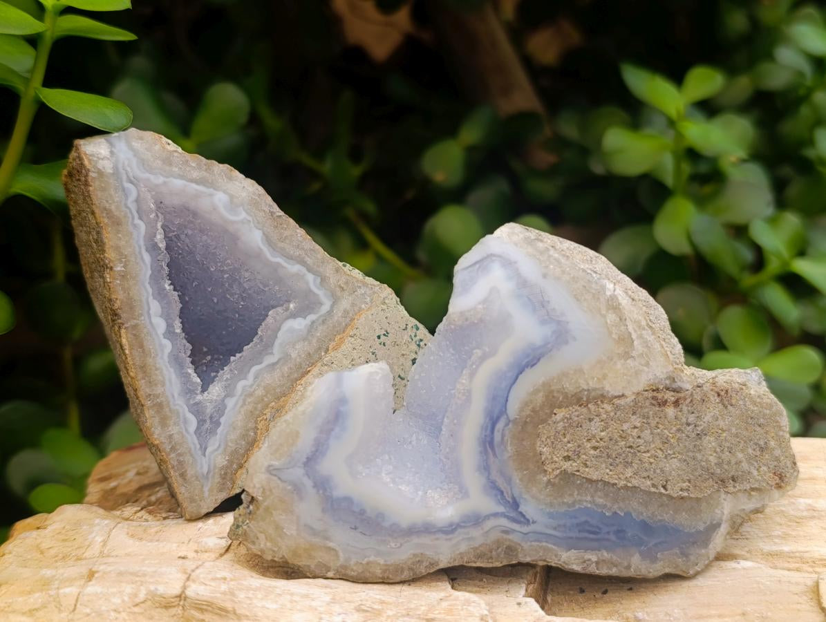 Polished On One Side Blue Lace Agate Geodes x 12 From Nsanje, Malawi - Toprock Gemstones and Minerals 