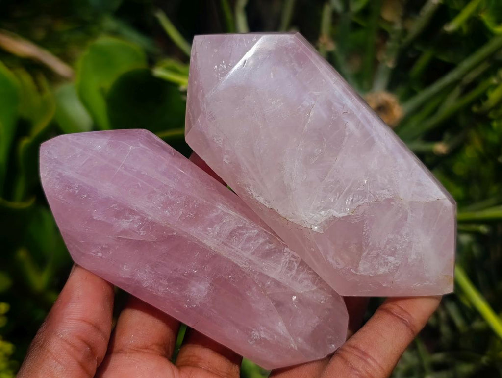 Polished Double Terminated Gemmy Rose Quartz Crystals x 12 From Madagascar - Toprock Gemstones and Minerals 