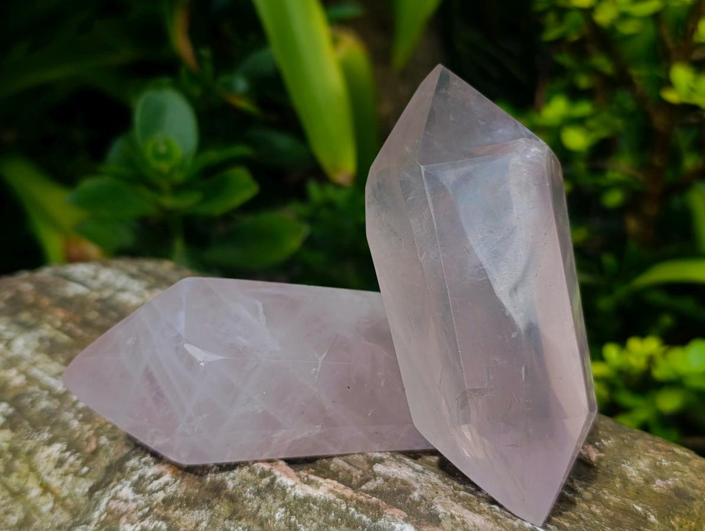 Polished Double Terminated Gemmy Rose Quartz Crystals x 12 From Madagascar - Toprock Gemstones and Minerals 