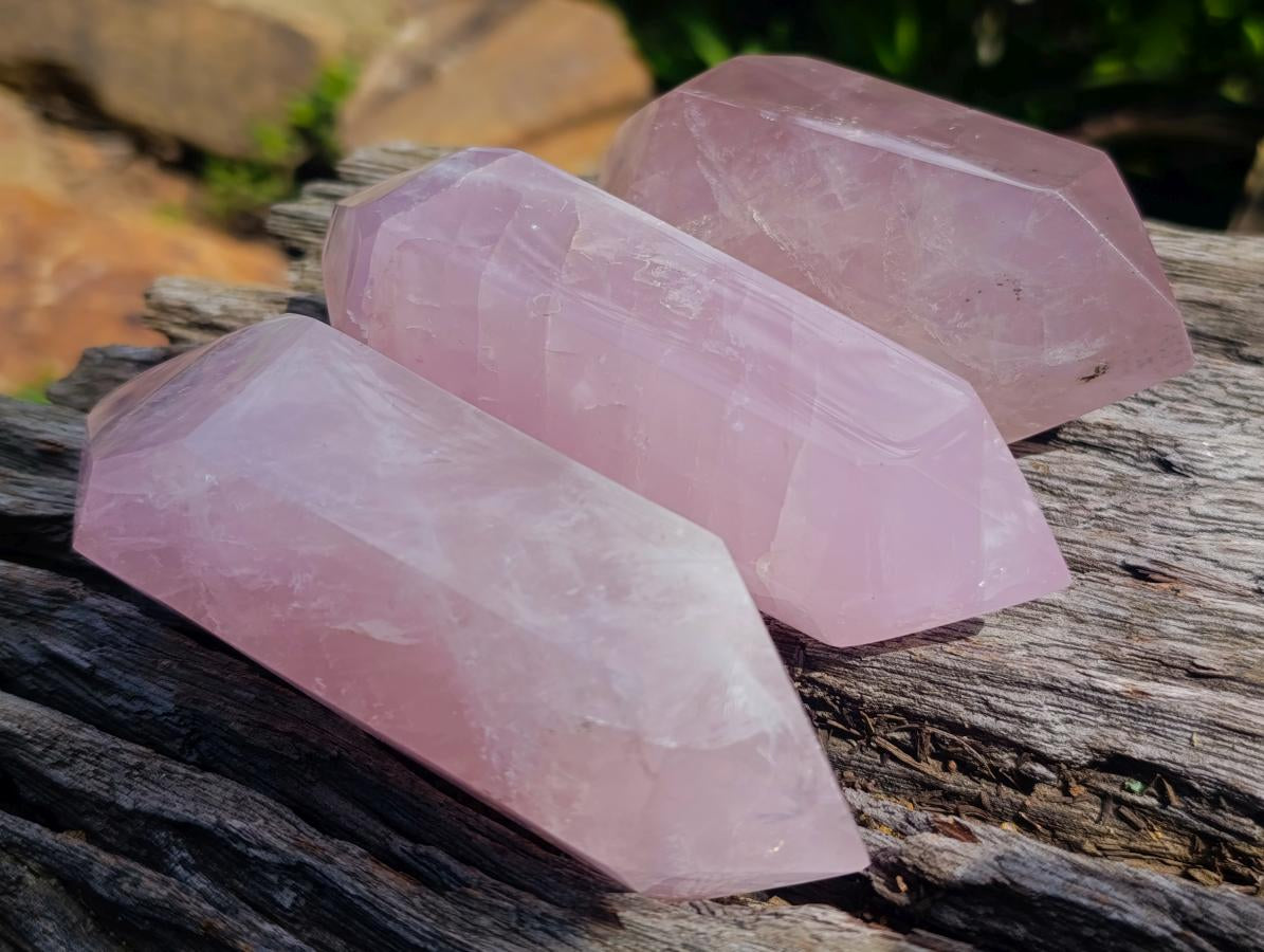 Polished Double Terminated Gemmy Rose Quartz Crystals x 12 From Madagascar - Toprock Gemstones and Minerals 