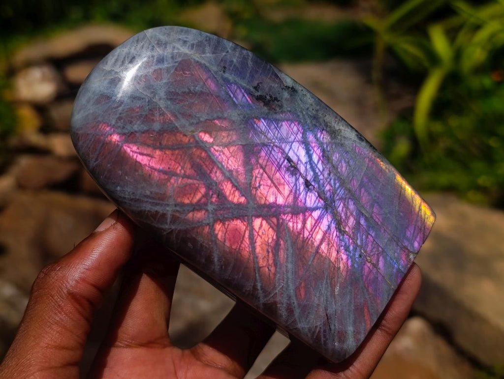 Polished Rare Purple Sunset Flash Labradorite Standing Free Form x 2 From Madagascar - Toprock Gemstones and Minerals 