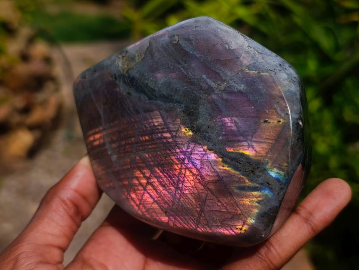 Polished Rare Purple Sunset Flash Labradorite Standing Free Form x 2 From Madagascar - Toprock Gemstones and Minerals 