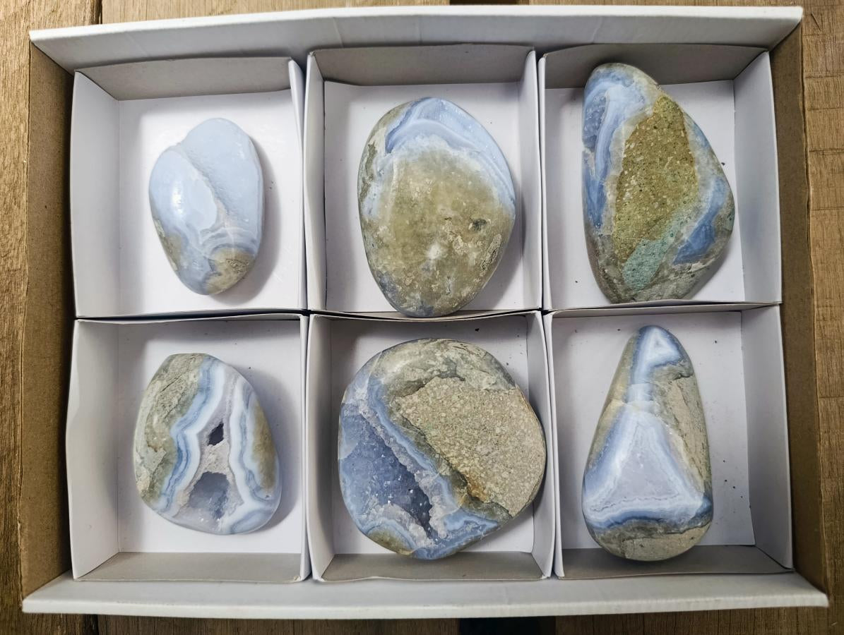 Polished Blue Lace Agate Free Forms x 6 From Nsanje, Malawi - Toprock Gemstones and Minerals 