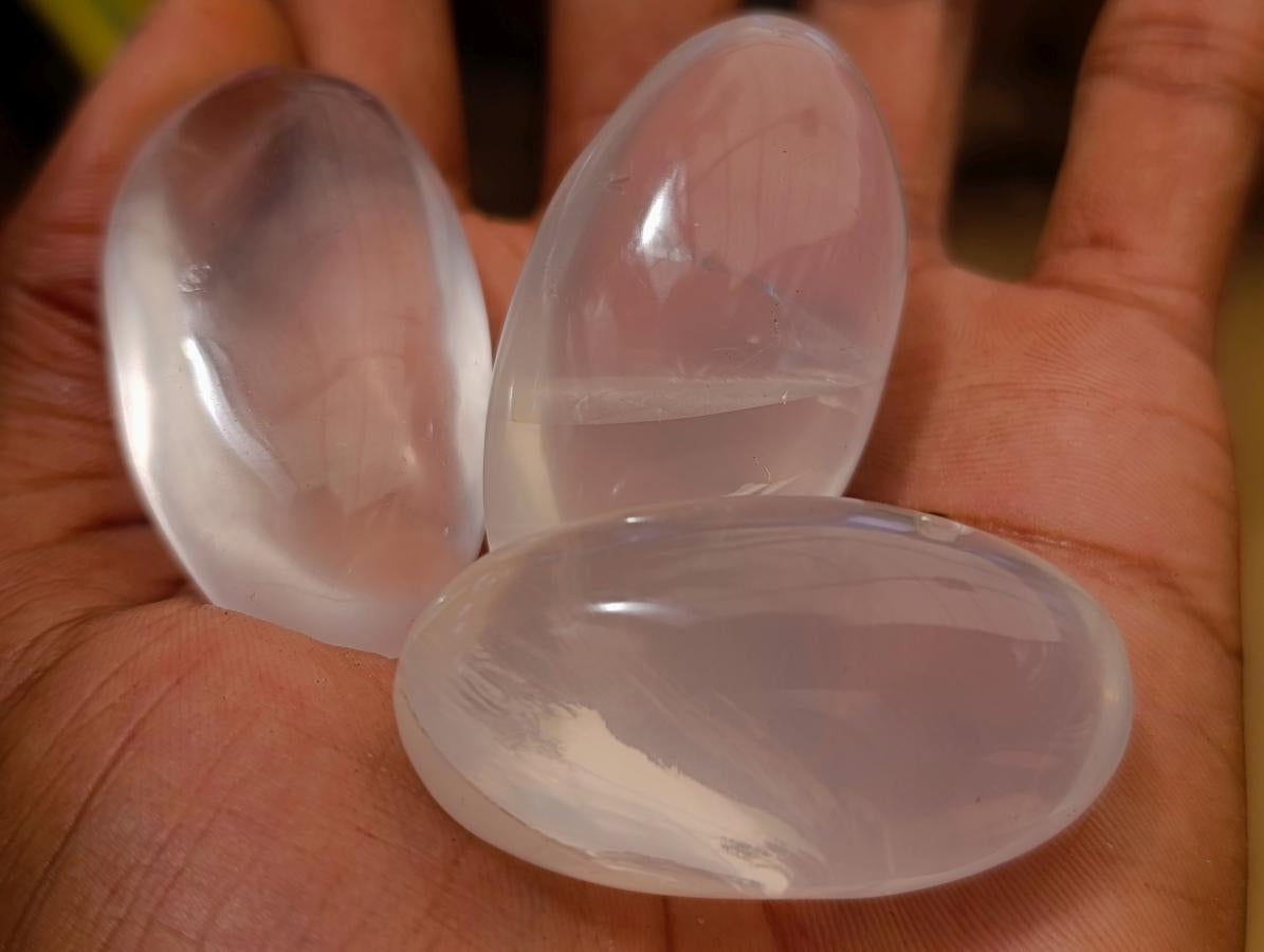 Polished Girasol Pearl Quartz Palm Stones x 23 From Ambatondrazaka, Madagascar