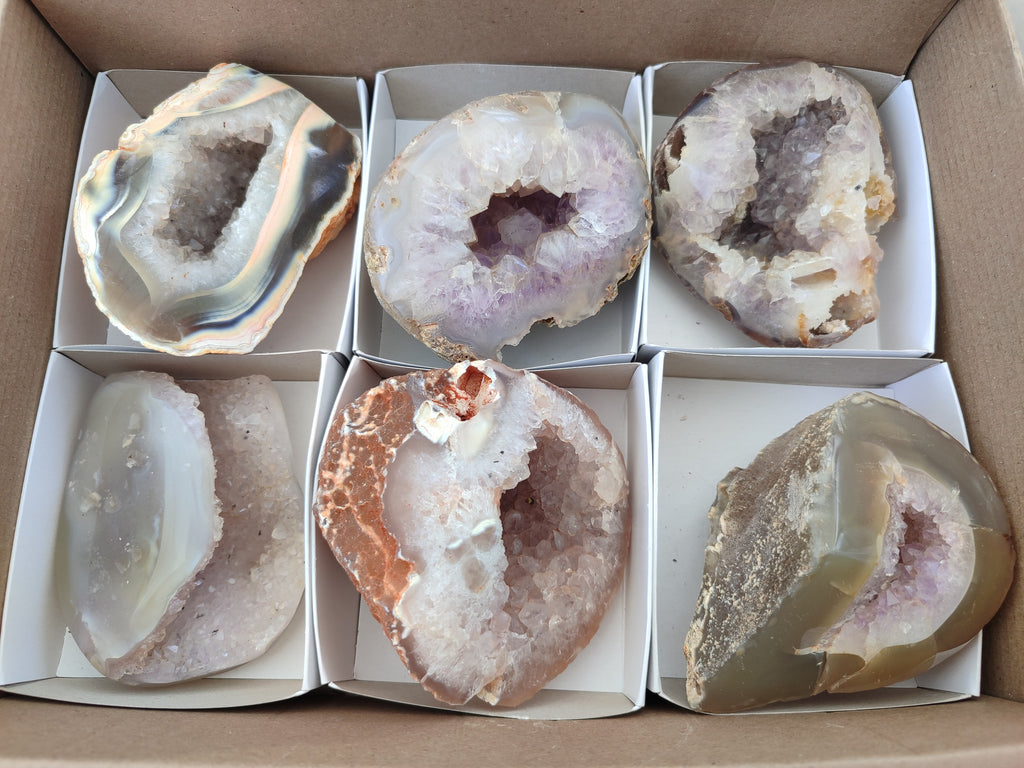 Polished Agate Amethyst Geodes x 6 From Maintirano, Madagascar