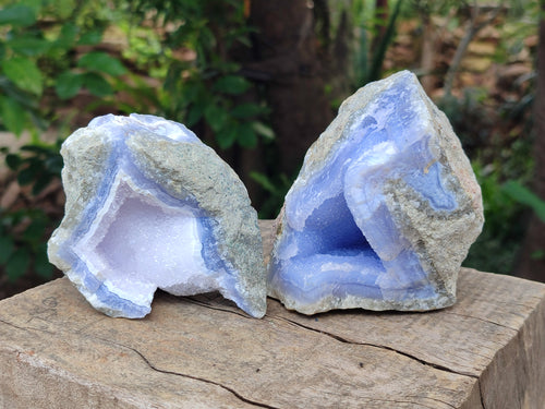 Natural Blue Lace Agate Geode Specimens x 6 From Nsanje, Malawi