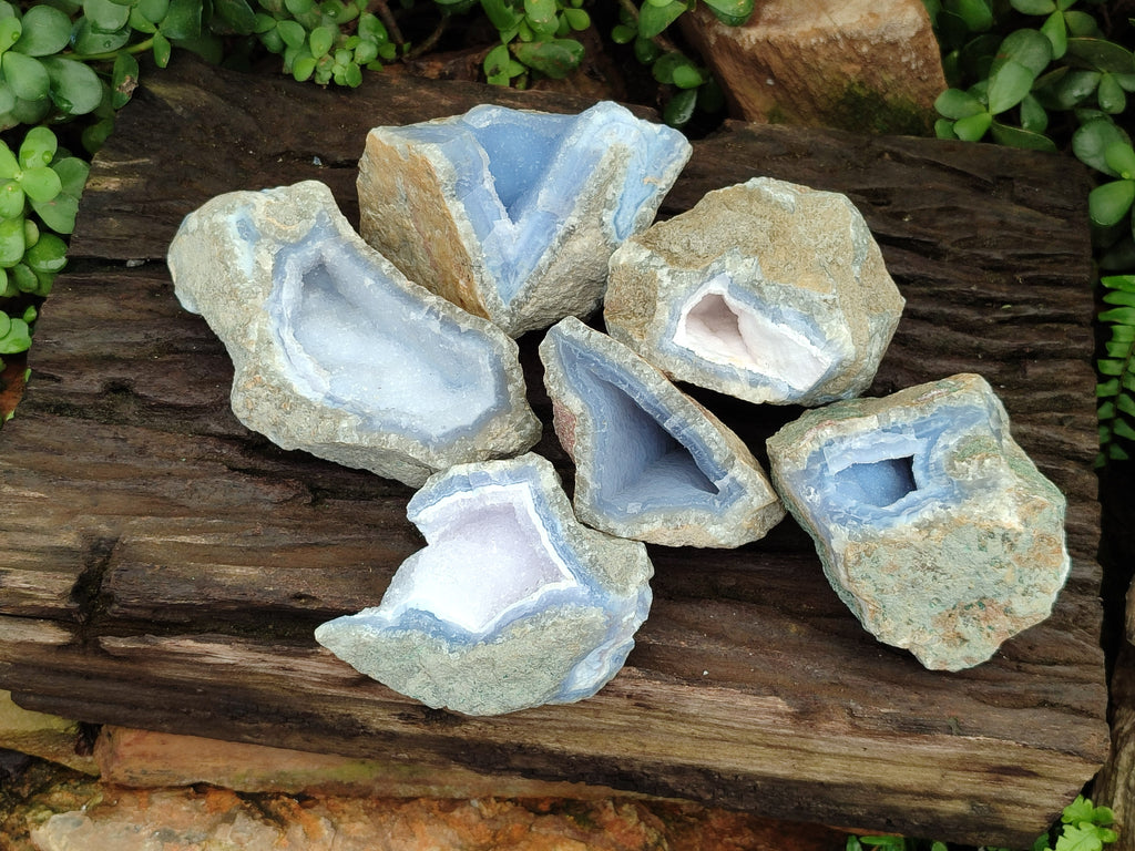 Natural Blue Lace Agate Geode Specimens x 6 From Nsanje, Malawi - Toprock Gemstones and Minerals 