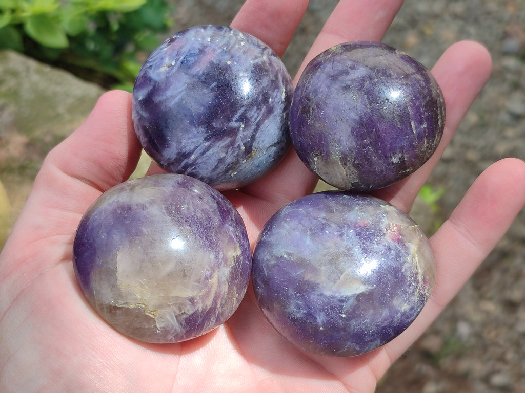 Polished Lepidolite Galets Some with Pink Tourmaline x 24 From Ambatondrazaka, Madagascar - Toprock Gemstones and Minerals 