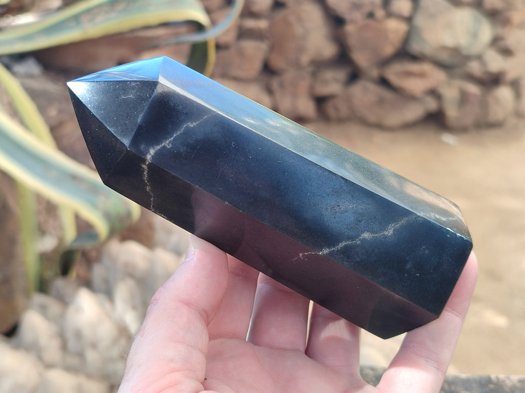 Polished Black Basalt Display Crystals x 3 From Madagascar - Toprock Gemstones and Minerals 