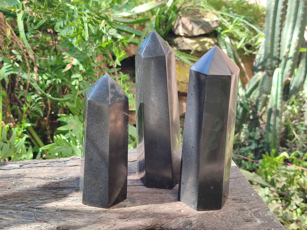 Polished Black Basalt Display Crystals x 3 From Madagascar - Toprock Gemstones and Minerals 