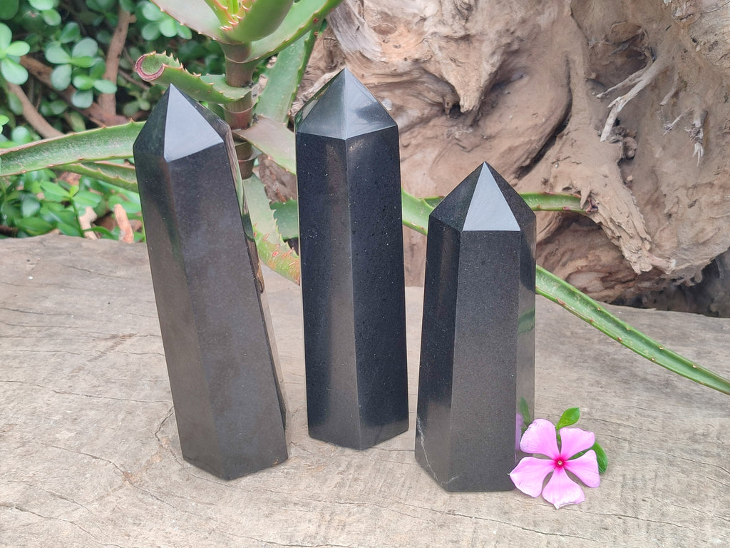 Polished Black Basalt Display Crystals x 3 From Madagascar - Toprock Gemstones and Minerals 