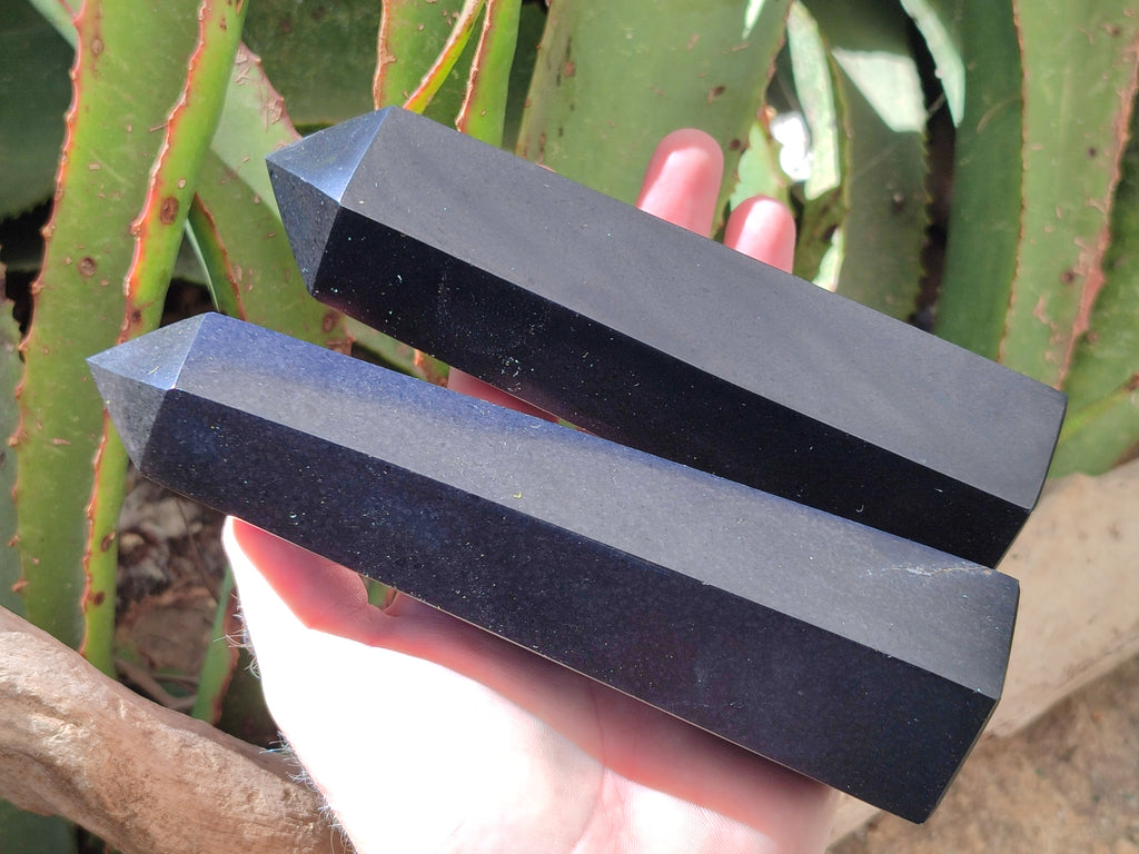Polished Black Basalt Display Crystals x 3 From Madagascar - Toprock Gemstones and Minerals 