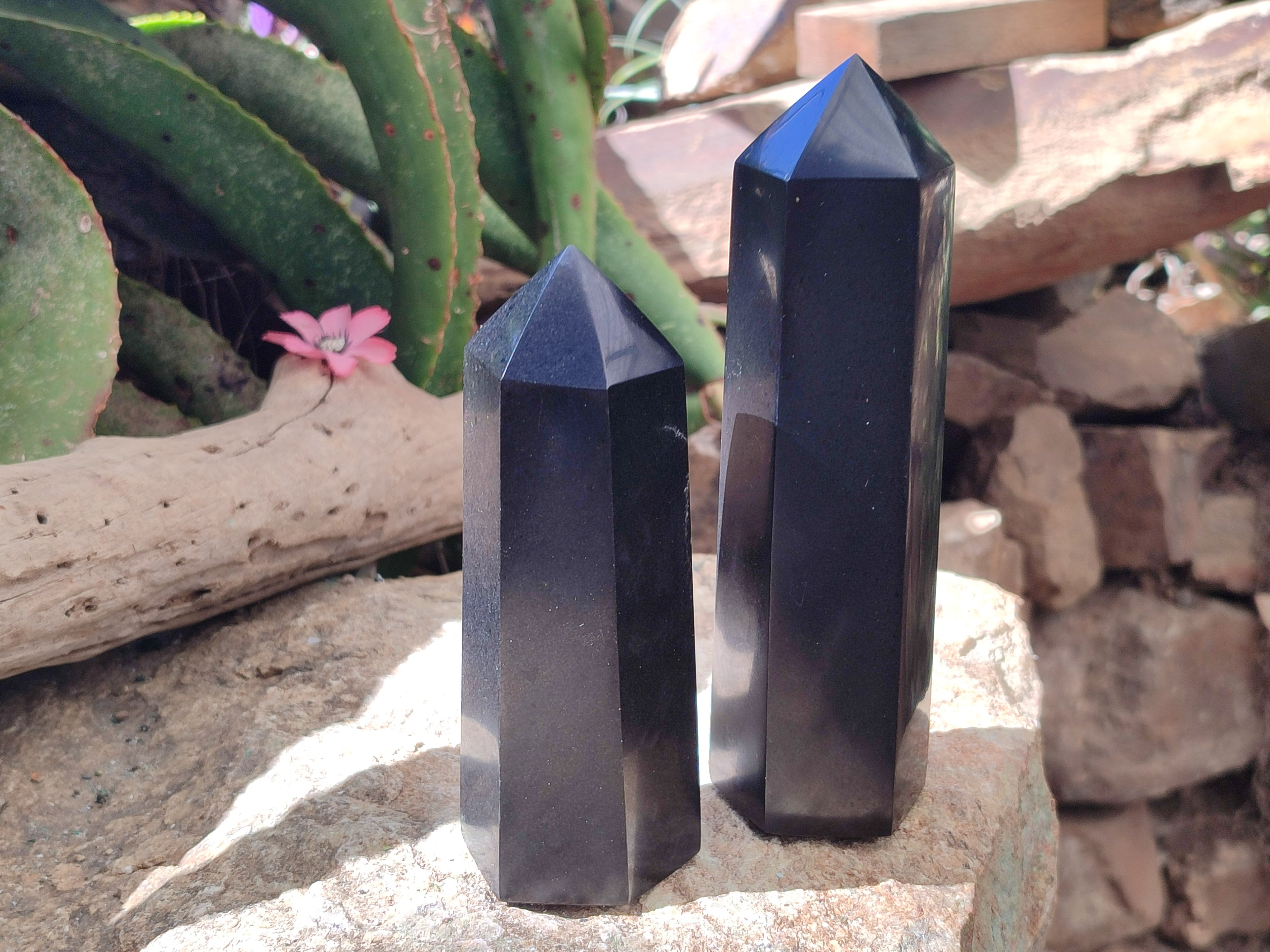 Polished Black Basalt Display Crystals x 3 From Madagascar - Toprock Gemstones and Minerals 