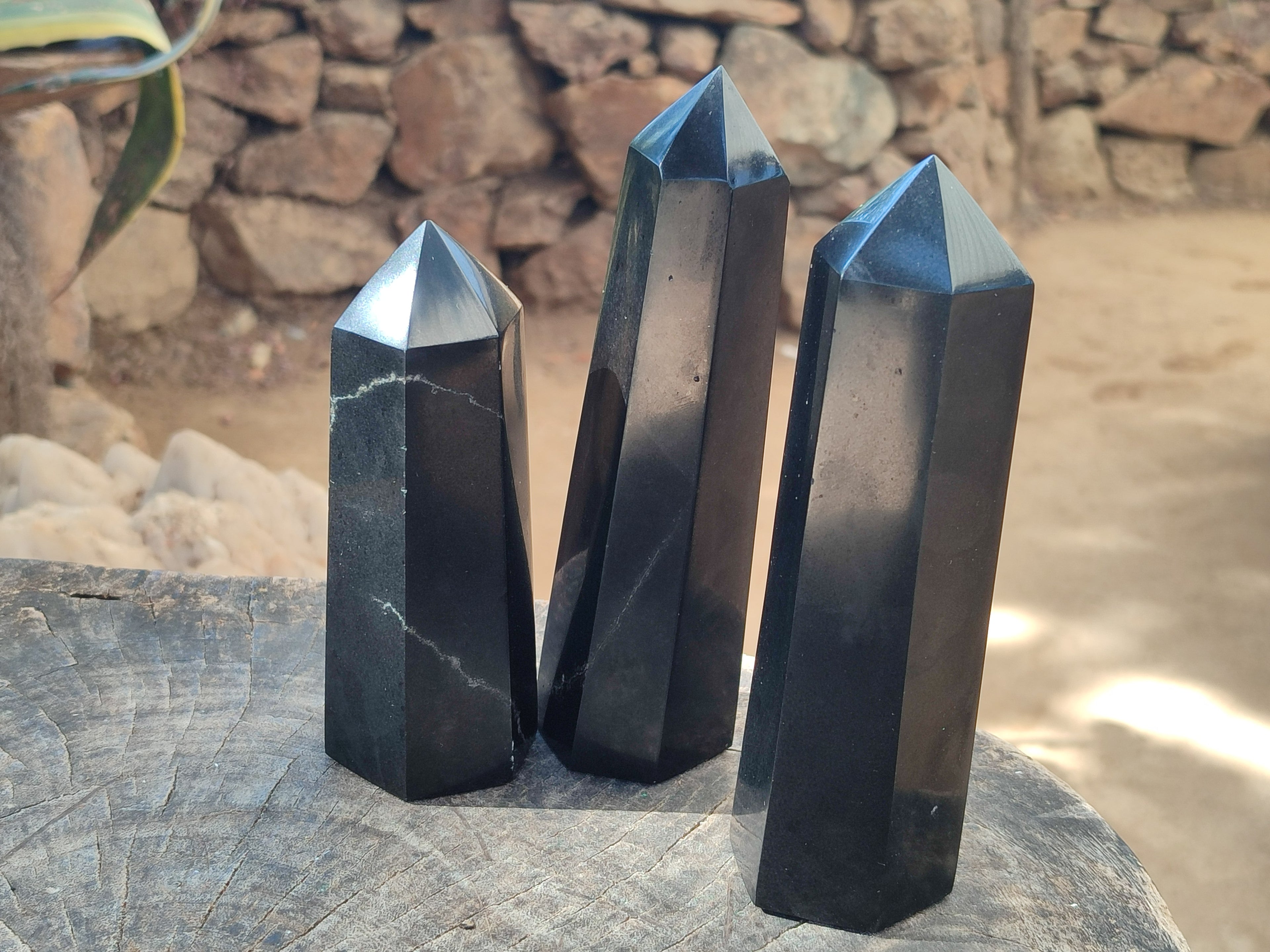 Polished Black Basalt Display Crystals x 3 From Madagascar - Toprock Gemstones and Minerals 