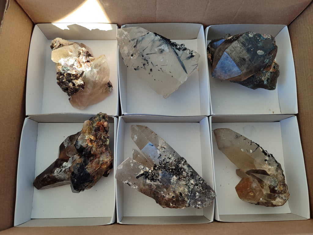Natural Smokey Quartz Clusters with Associated Minerals x 6 From Erongo, Namibia