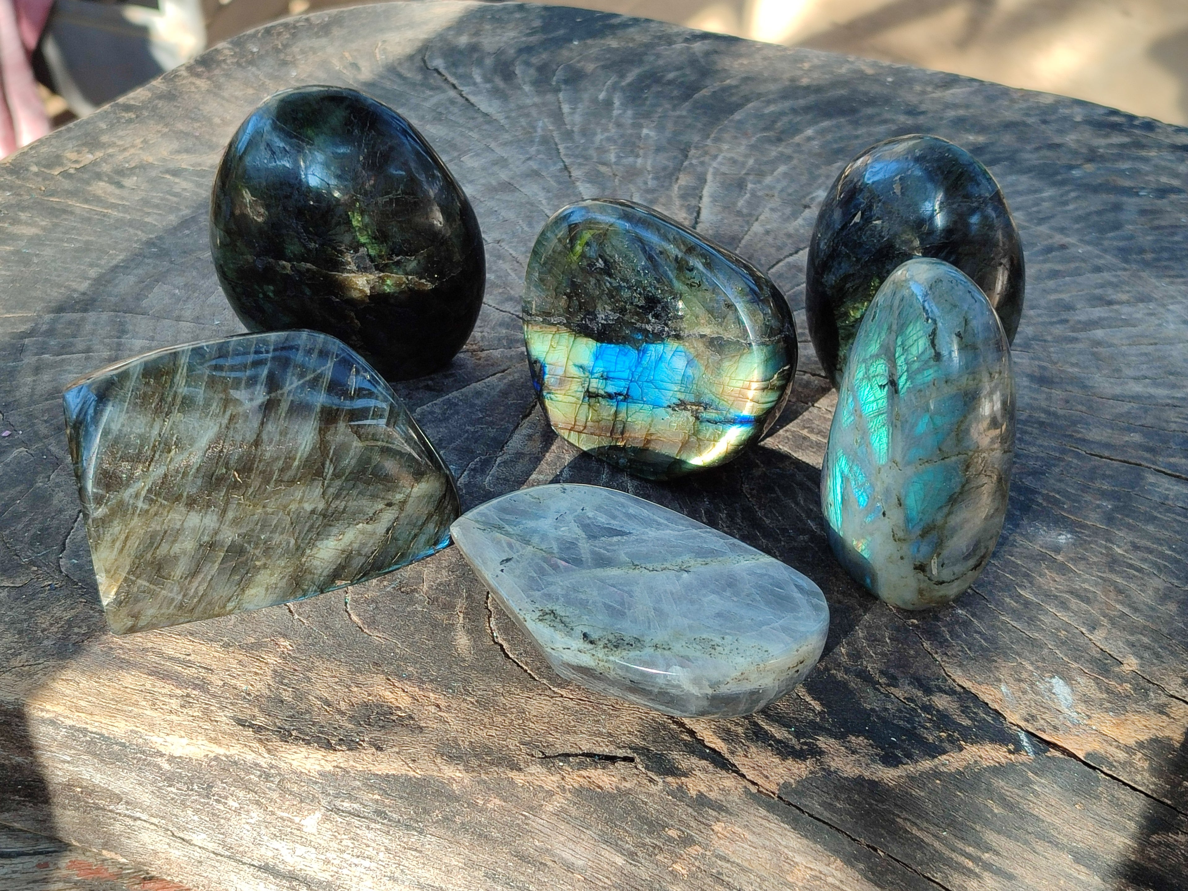 Polished Labradorite Standing Free Forms x 6 From Madagascar