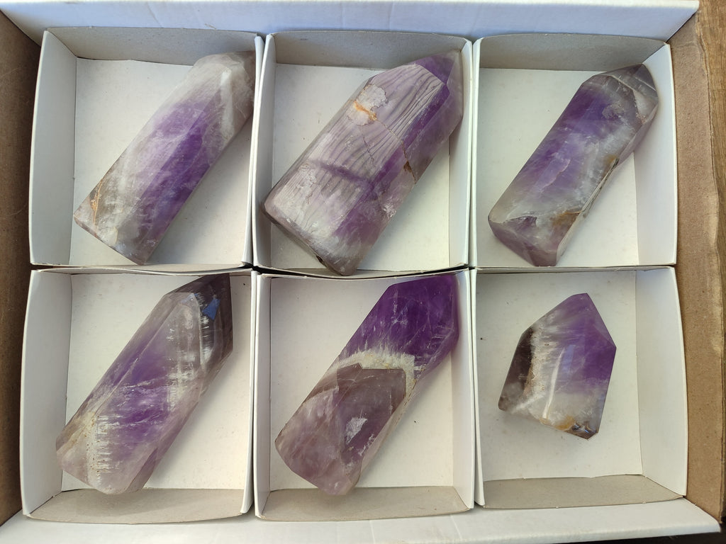 Polished Chevron Amethyst Crystals x 6 From Madagascar - Toprock Gemstones and Minerals 