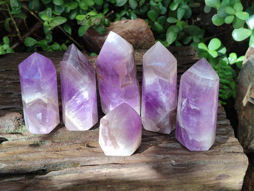 Polished Chevron Amethyst Crystals x 6 From Madagascar - Toprock Gemstones and Minerals 