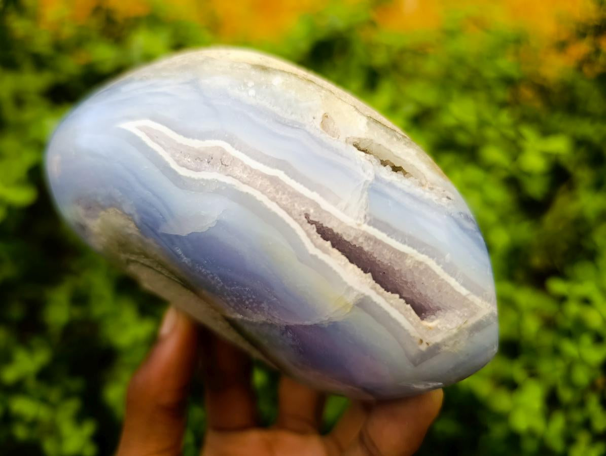 Polished Blue Lace Agate Standing Free Forms x 3 From Nsanje, Malawi - Toprock Gemstones and Minerals 