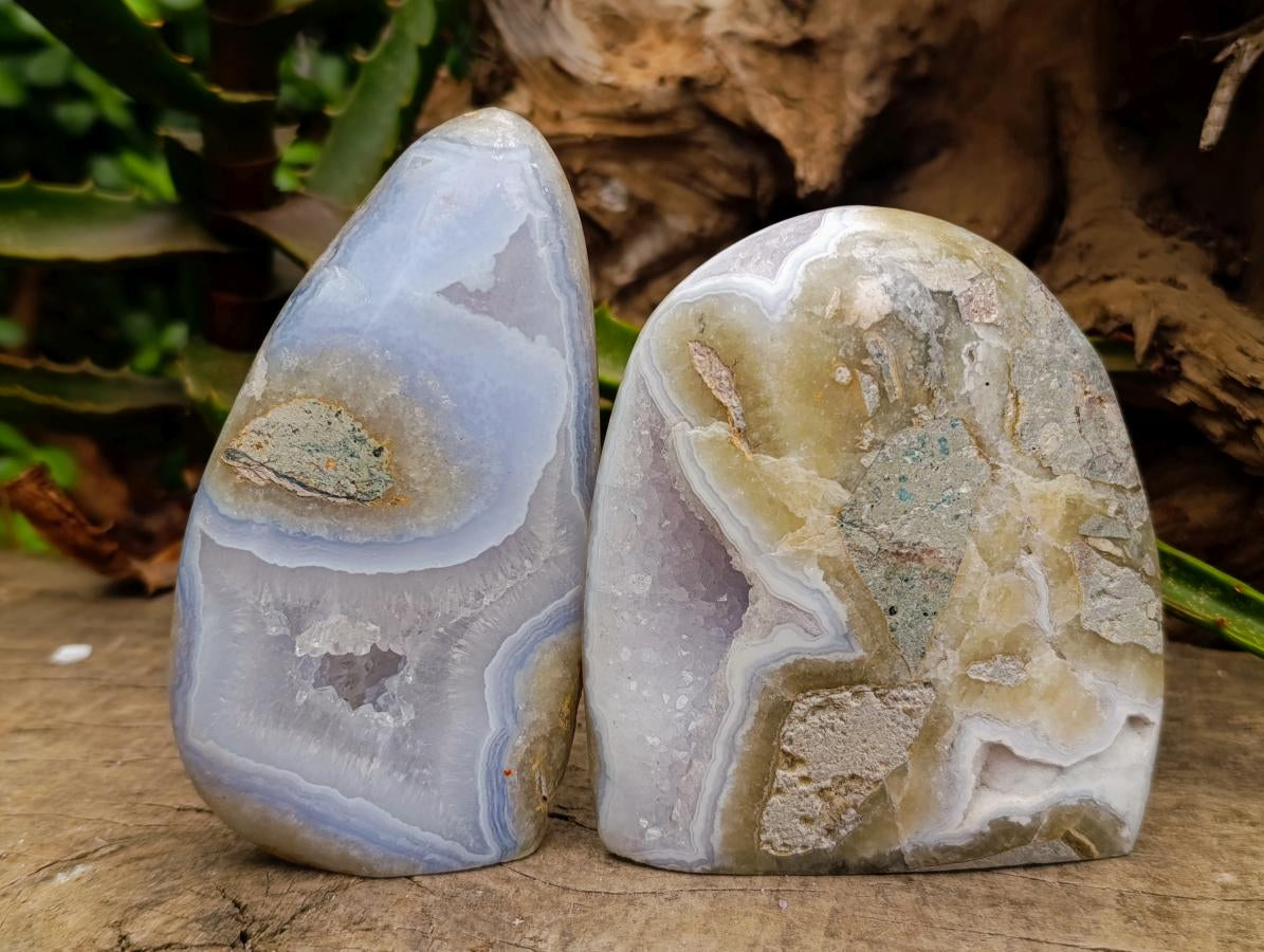 Polished Blue Lace Agate Standing Free Forms x 3 From Nsanje, Malawi - Toprock Gemstones and Minerals 