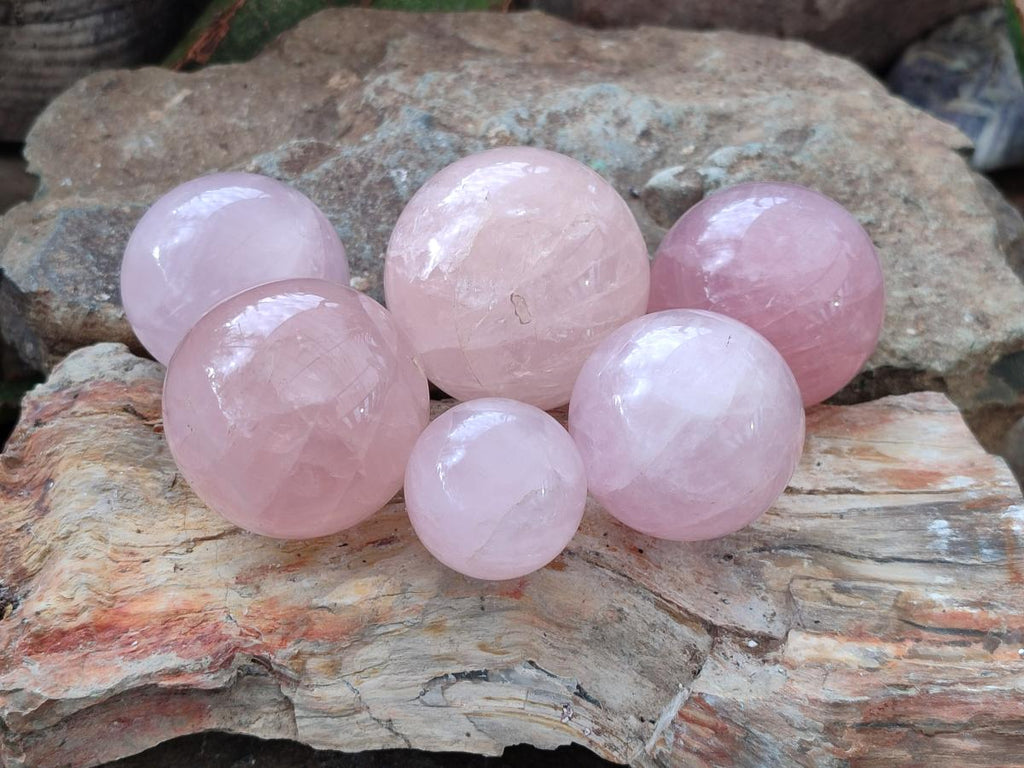 Polished Gemmy Star Rose Quartz Spheres x 6 From Madagascar - Toprock Gemstones and Minerals 