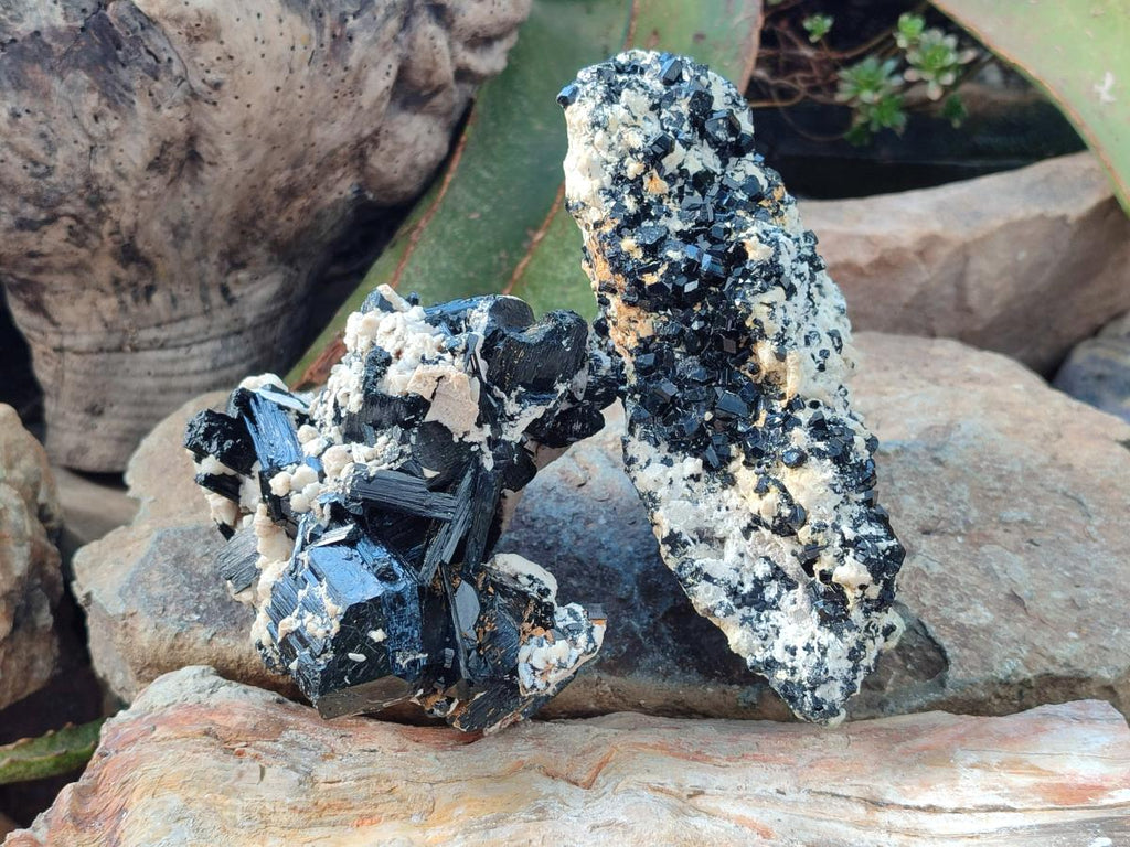 Natural Schorl Black Tourmaline with Feldspar Specimens x 2 From Erongo, Namibia - Toprock Gemstones and Minerals 
