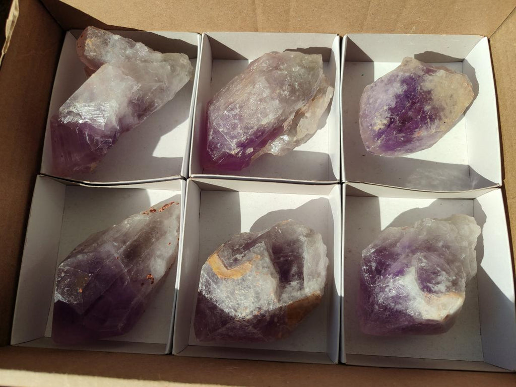Natural Jacaranda Amethyst Single Crystals x 6 From Mumbwa, Zambia - Toprock Gemstones and Minerals 