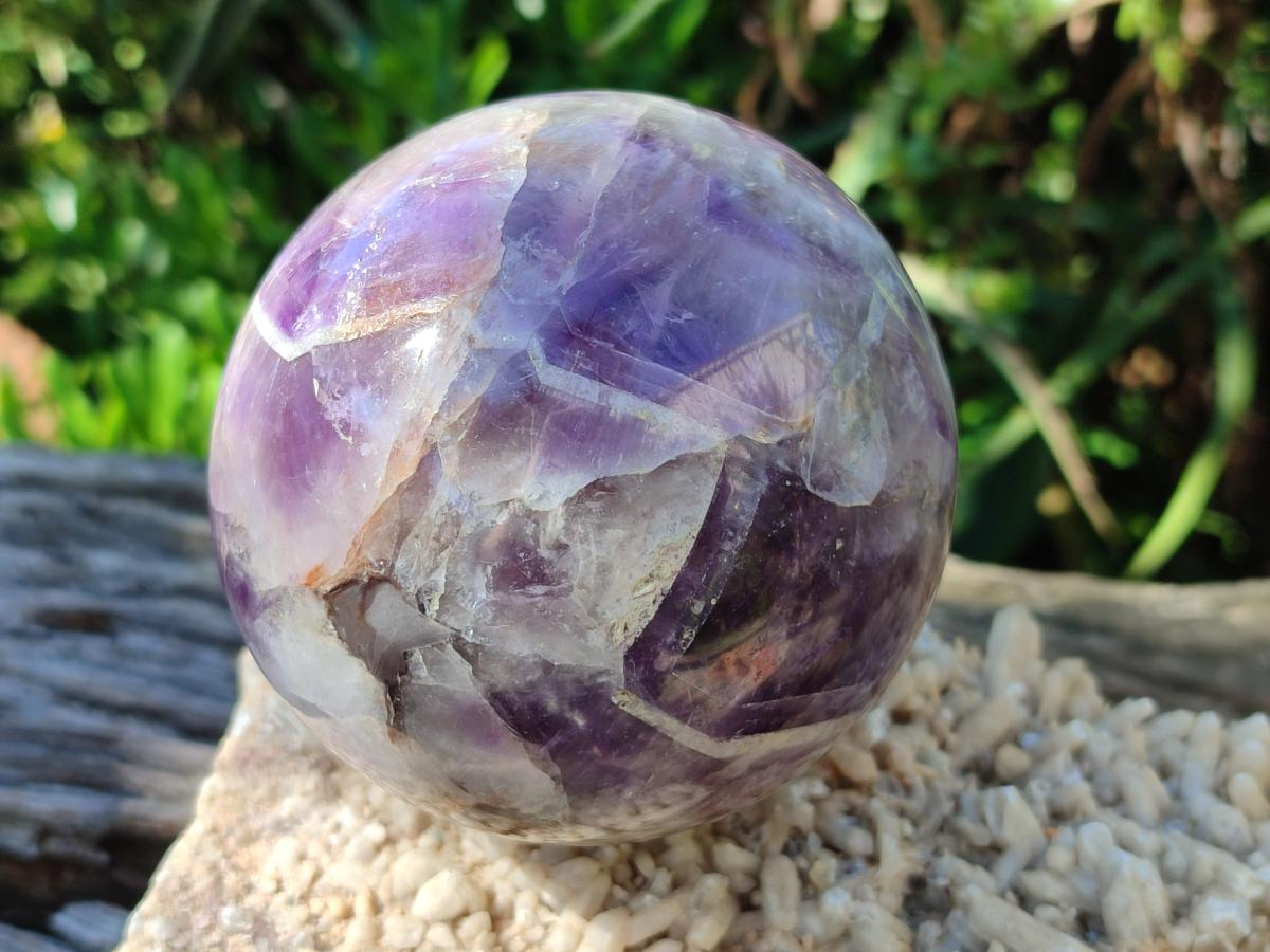 Polished Chevron Amethyst Spheres x 2 From Madagascar - Toprock Gemstones and Minerals 