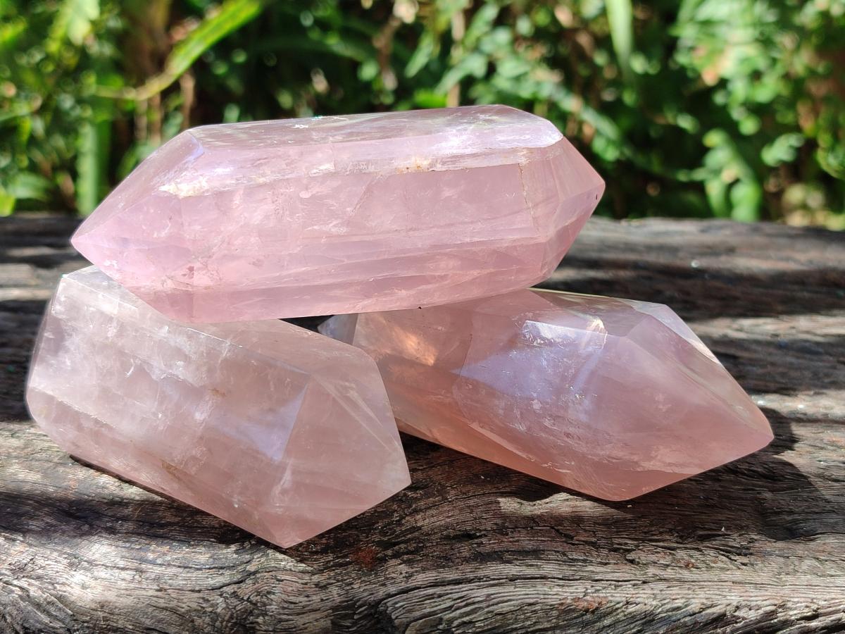 Polished Double Terminated Gemmy Rose Quartz Crystals x 6 From Madagascar - Toprock Gemstones and Minerals 