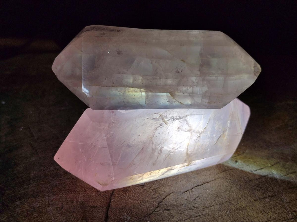 Polished Double Terminated Gemmy Rose Quartz Crystals x 6 From Madagascar - Toprock Gemstones and Minerals 