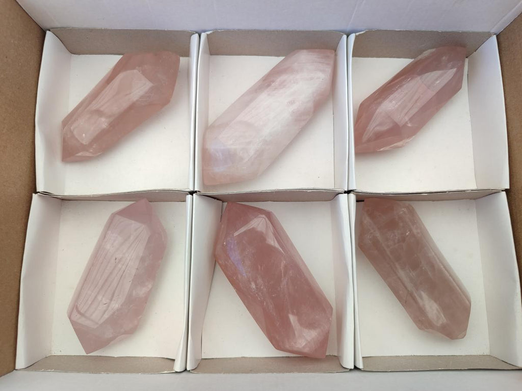 Polished Double Terminated Gemmy Rose Quartz Crystals x 6 From Madagascar - Toprock Gemstones and Minerals 