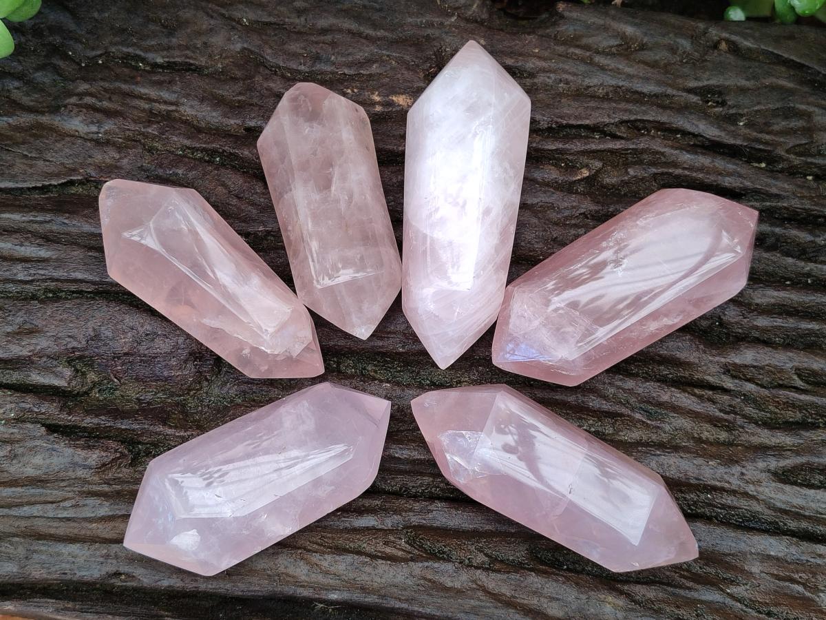 Polished Double Terminated Gemmy Rose Quartz Crystals x 6 From Madagascar - Toprock Gemstones and Minerals 