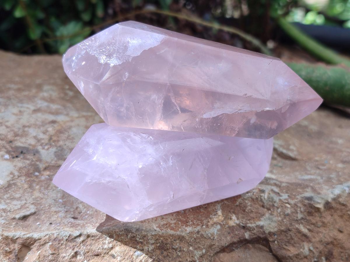 Polished Double Terminated Gemmy Rose Quartz Crystals x 6 From Madagascar - Toprock Gemstones and Minerals 