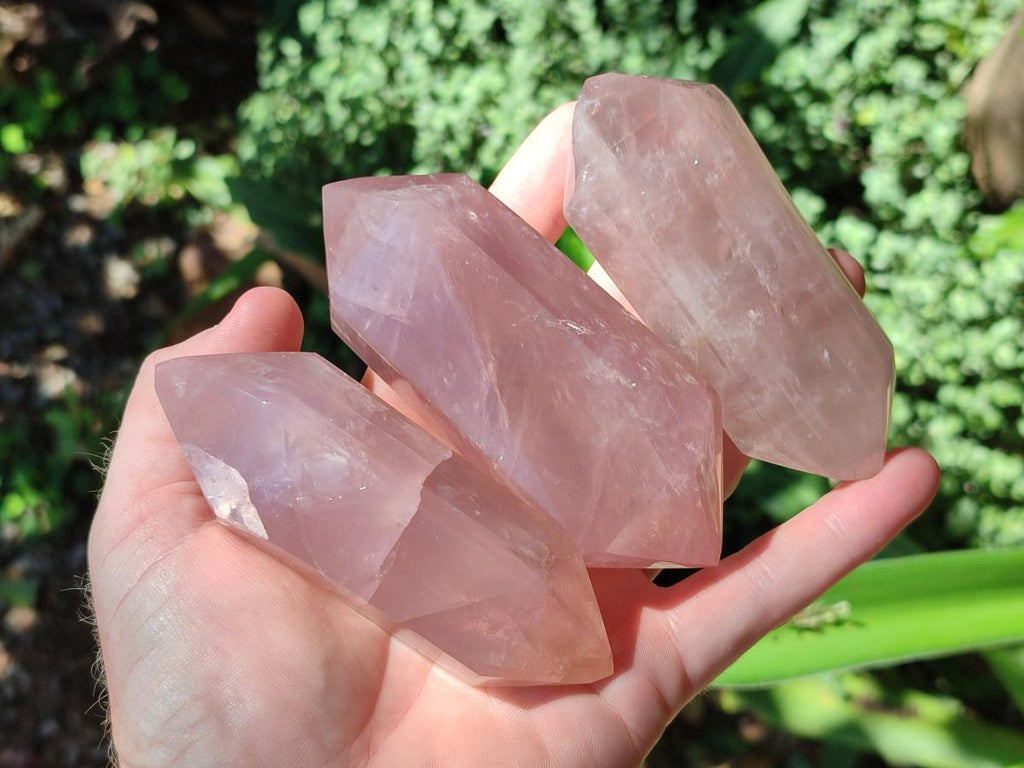 Polished Double Terminated Gemmy Rose Quartz Crystals x 6 From Madagascar - Toprock Gemstones and Minerals 