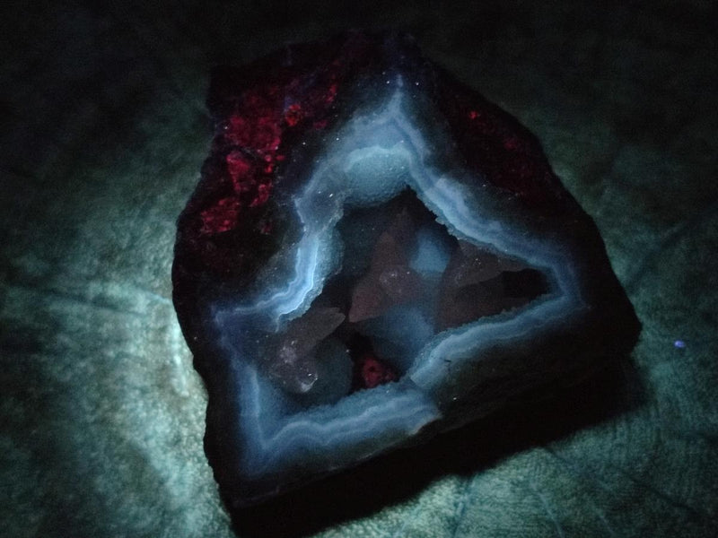 Natural Blue Lace Agate Geode Specimens with Dog Tooth Calcite x 12 From Nsanje, Malawi - Toprock Gemstones and Minerals 