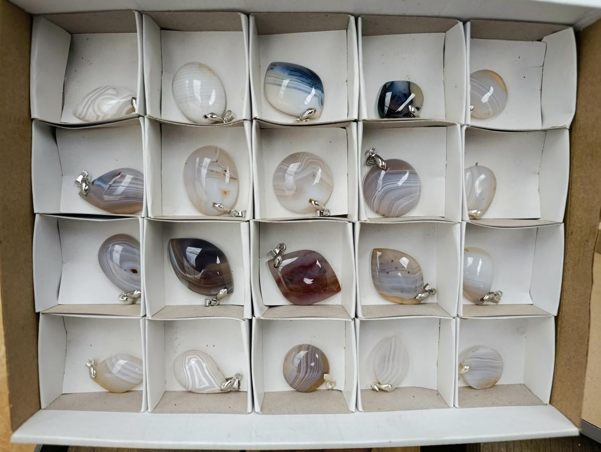 Polished Zebra Agate Pendants x 20 From Madagascar - Toprock Gemstones and Minerals 