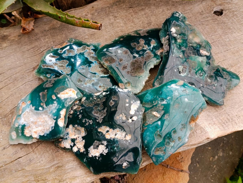 Polished On One Side Mtorolite Chrysoprase Plates x 6 From Mutorashanga, Zimbabwe - Toprock Gemstones and Minerals 