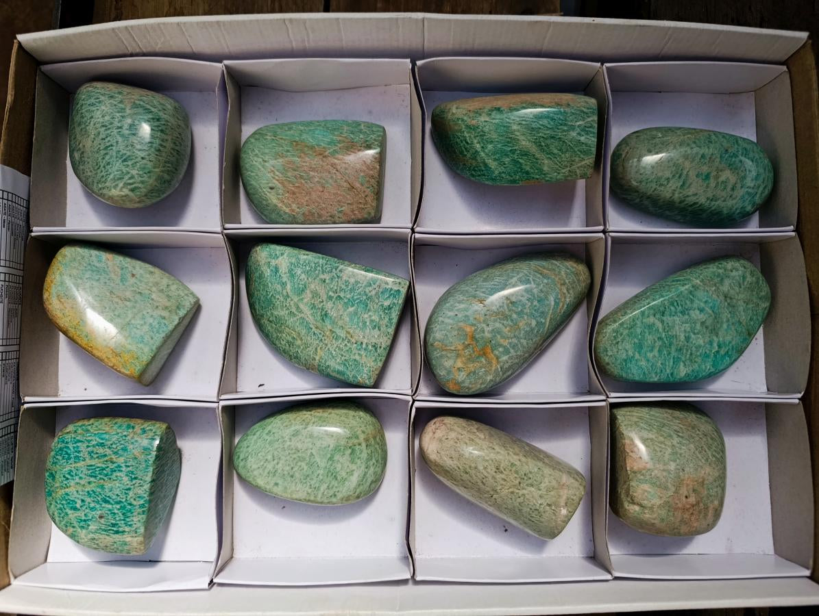 Polished Mixed Amazonite Free Forms x 12 From Zimbabwe - Toprock Gemstones and Minerals 