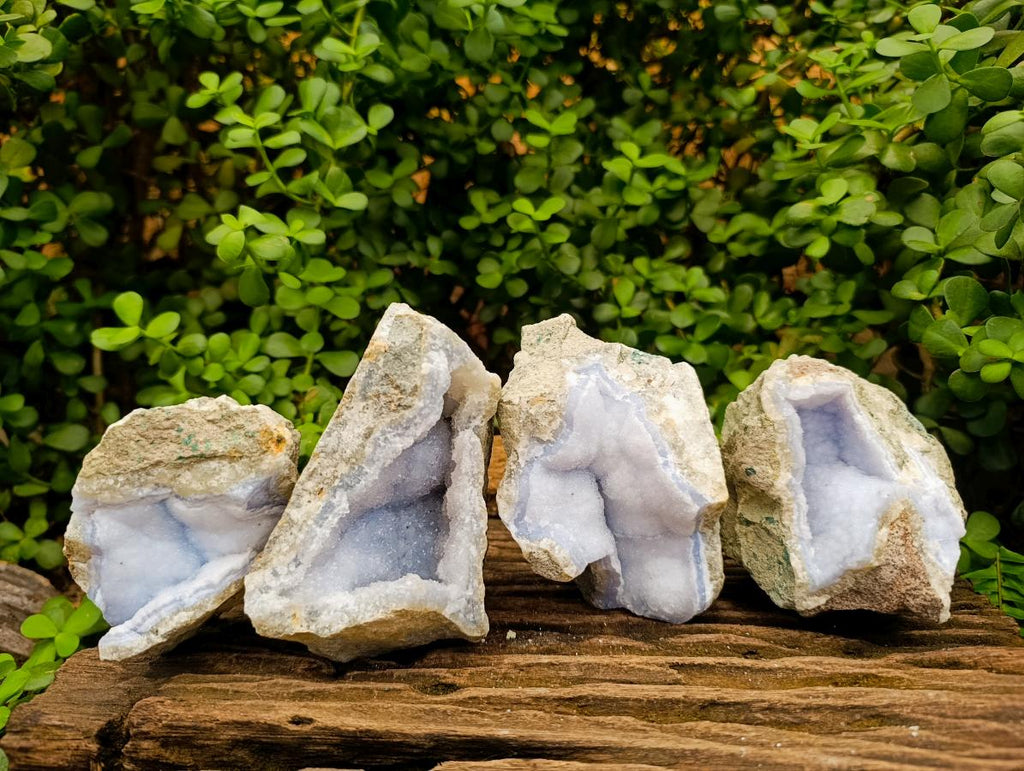 Natural Blue Lace Agate Geode Specimens x 4 From Nsanje, Malawi - Toprock Gemstones and Minerals 