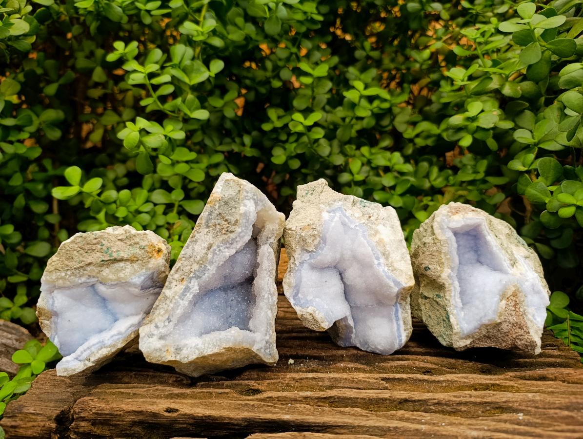 Natural Blue Lace Agate Geode Specimens x 4 From Nsanje, Malawi - Toprock Gemstones and Minerals 
