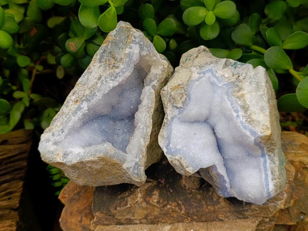 Natural Blue Lace Agate Geode Specimens x 4 From Nsanje, Malawi - Toprock Gemstones and Minerals 