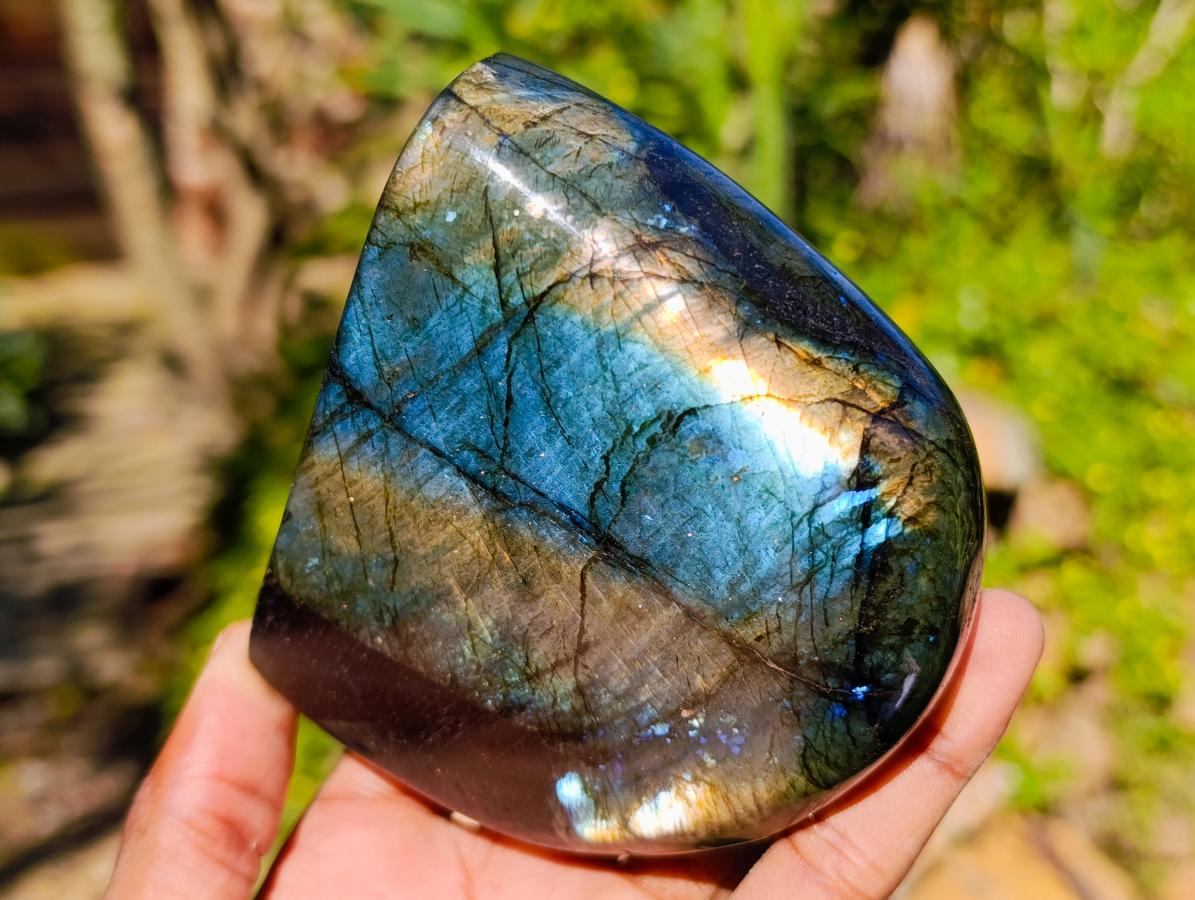 Polished Rare Purple Sunset Flash Labradorite Standing Free Forms x 3 From Madagascar - Toprock Gemstones and Minerals 