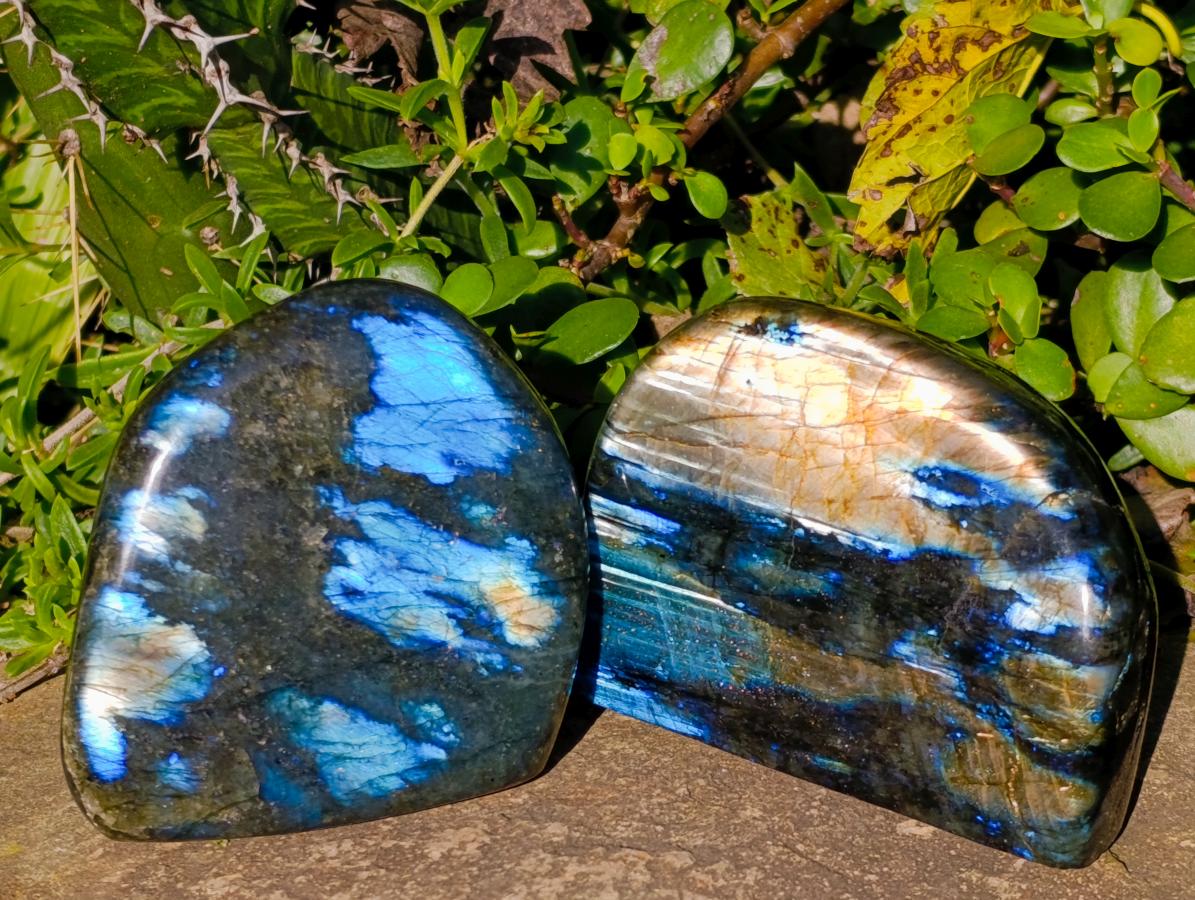 Polished Rare Purple Sunset Flash Labradorite Standing Free Forms x 3 From Madagascar - Toprock Gemstones and Minerals 