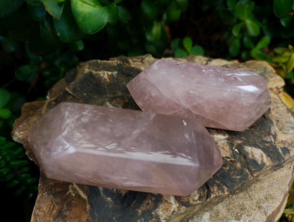 Polished Double Terminated Gemmy Rose Quartz Crystals x 6 From Madagascar - Toprock Gemstones and Minerals 