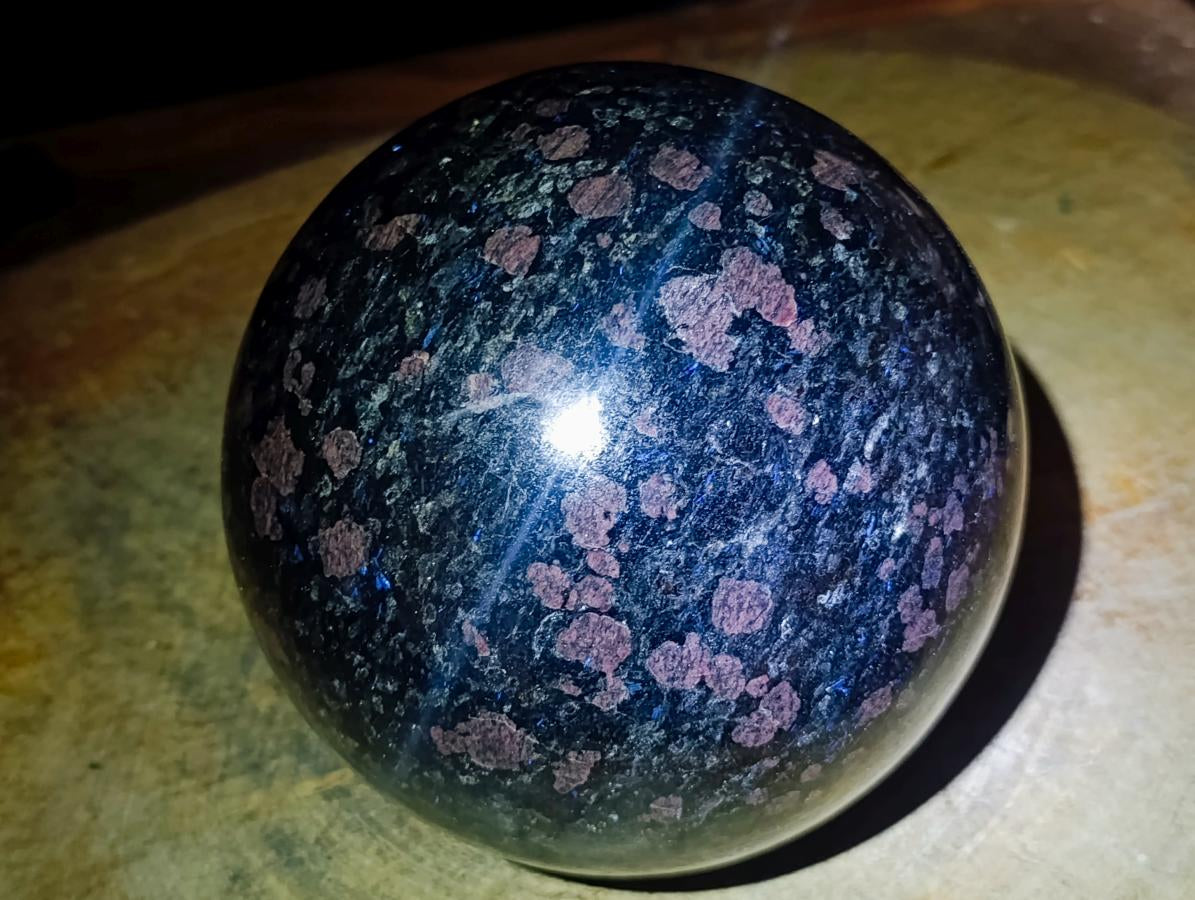 Polished Large "Water Sapphire" sphere with Sillimanite x 1 From Ambatofinandrahana, Madagascar - Toprock Gemstones and Minerals 