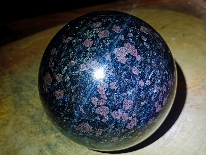 Polished Large "Water Sapphire" sphere with Sillimanite x 1 From Ambatofinandrahana, Madagascar - Toprock Gemstones and Minerals 