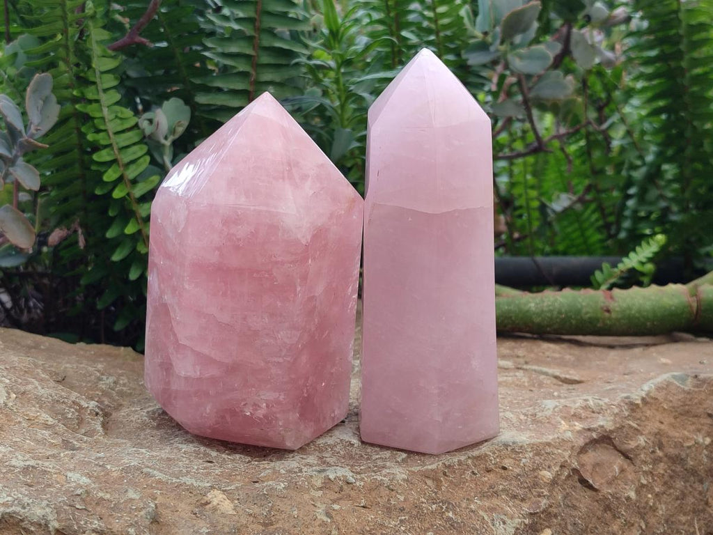 Polished Large Gemmy Rose Quartz Crystals x 2 From Madagascar - Toprock Gemstones and Minerals 