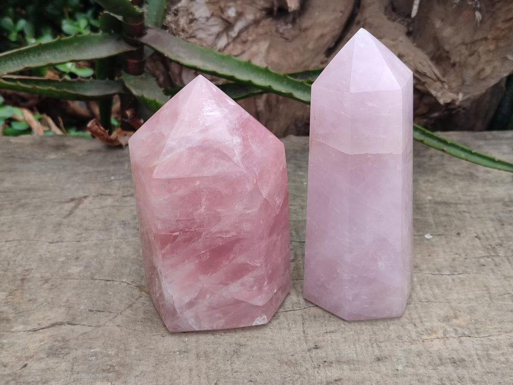 Polished Large Gemmy Rose Quartz Crystals x 2 From Madagascar - Toprock Gemstones and Minerals 